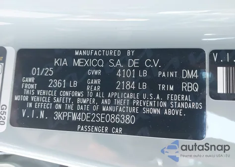 2025 Kia K4 Gt-Line from USA, damaged, VIN 3KPFW4DE2SE086380